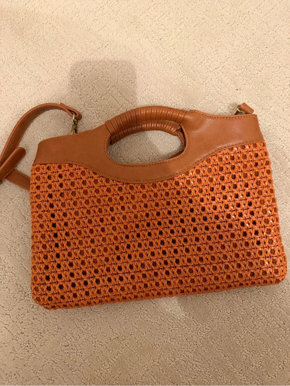 Anthropologie Woven Leather Top-Handle Crossbody Bag - Tan